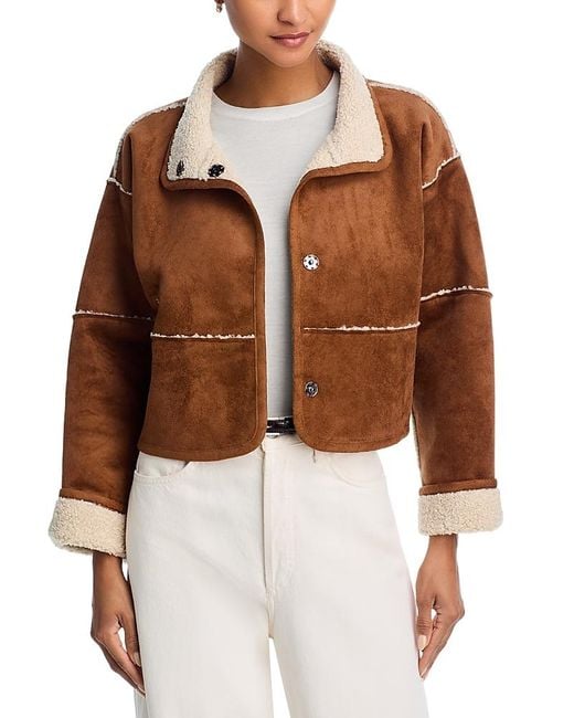 Velvet By Graham & Spencer Brown Kelly Reversible Faux Shearling Cropped Jacket