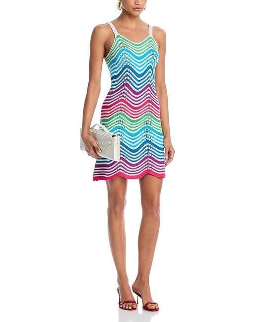 Aqua Red Scallop Hem Crochet Tank Dress