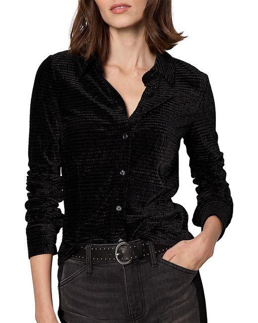 Sanctuary Black Fitted Button Front Top