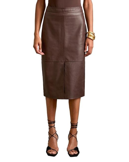 【海外限定】REISSレザースカート☆Miley High-Rise Leather Mid Reiss Miley Leather Midi Skirt in Brown | Lyst