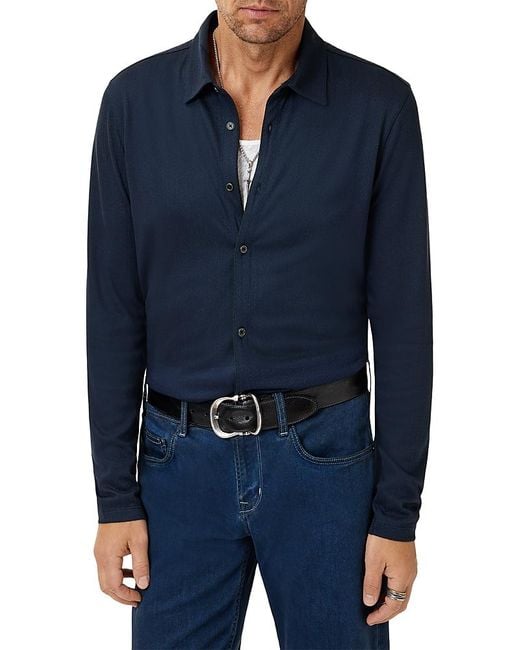 John Varvatos Blue Caserta Regular Fit Textured Lyocell Button-Up Shirt for men