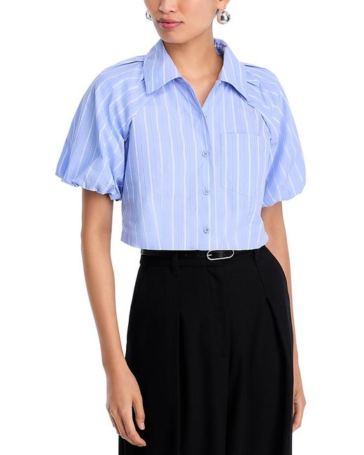 Steve Madden Blue Reece Striped Puff Sleeve Shirt