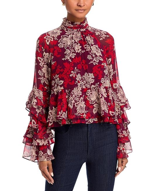 Cinq À Sept Red Ruffled Top