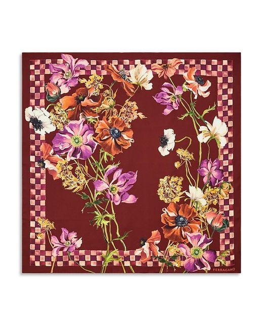 Ferragamo Red Fiori-Print Silk Scarf
