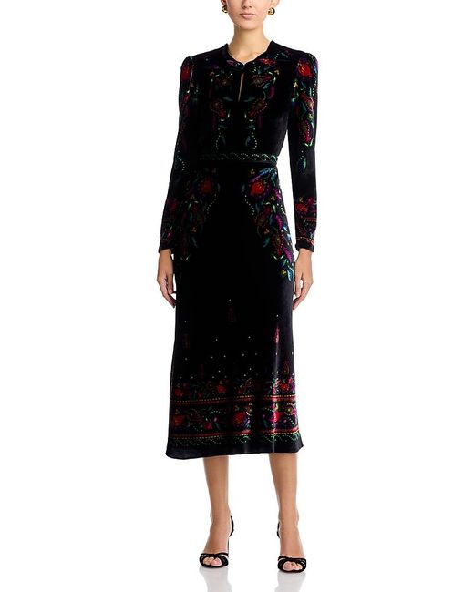 Saloni Black Claudia Velvet Midi Dress