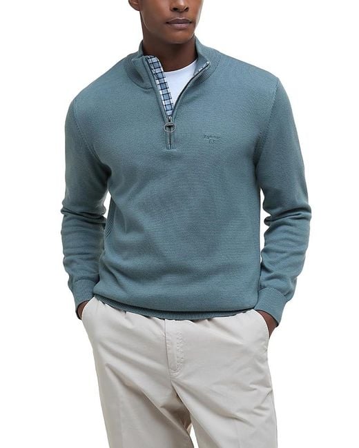 Barbour Blue Cotton Half Zip for men