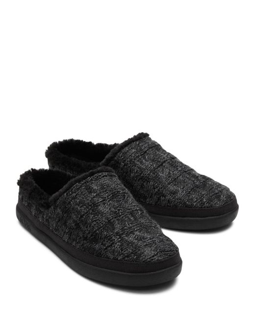 TOMS Sage Cable Knit Faux Fur Slippers in Black Lyst