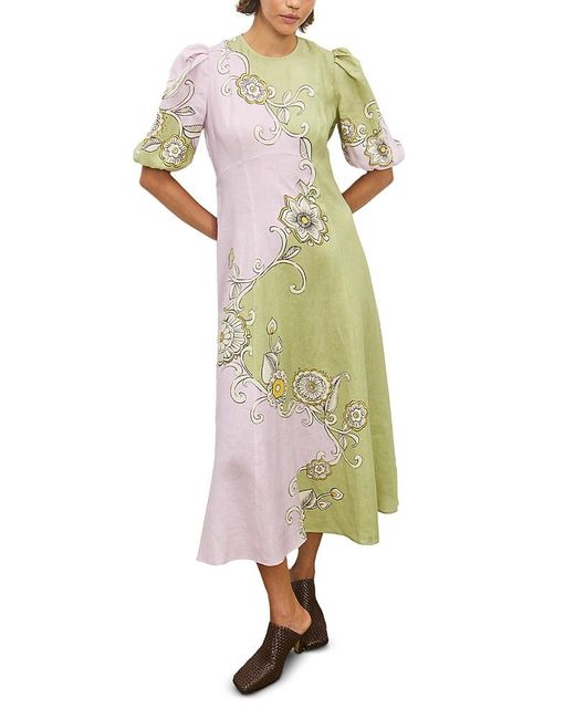 ALÉMAIS Green Sora Linen Midi Dress