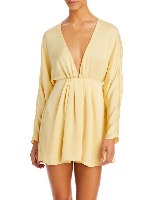 Ramy Brook Synthetic Tanya Deep V Neck Mini Dress in Yellow - Lyst