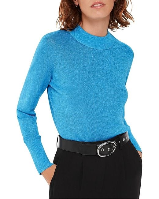 Whistles Blue Sparkle High Neck Sweater