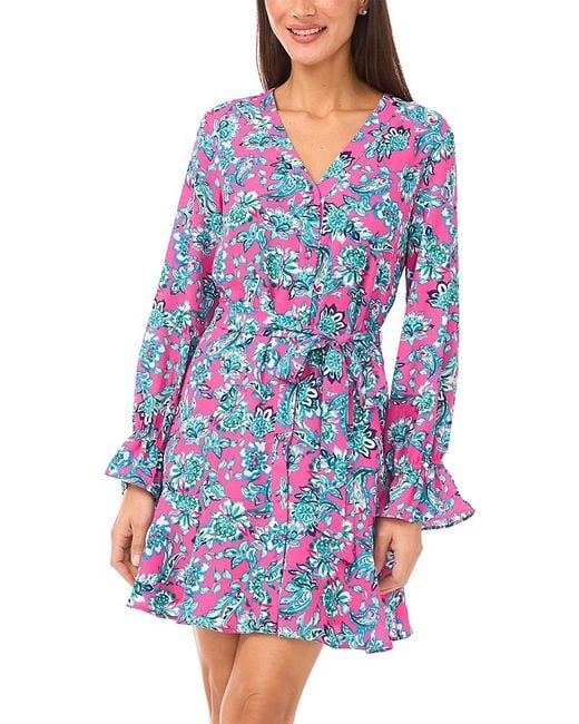lavender color dresses for women Formal Dresses Lavender Colour Tea-Length Short Sleeves Ruffles A-Line main image 0