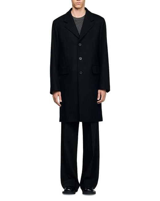 Sandro Black New Apollo Wool Blend Coat for men