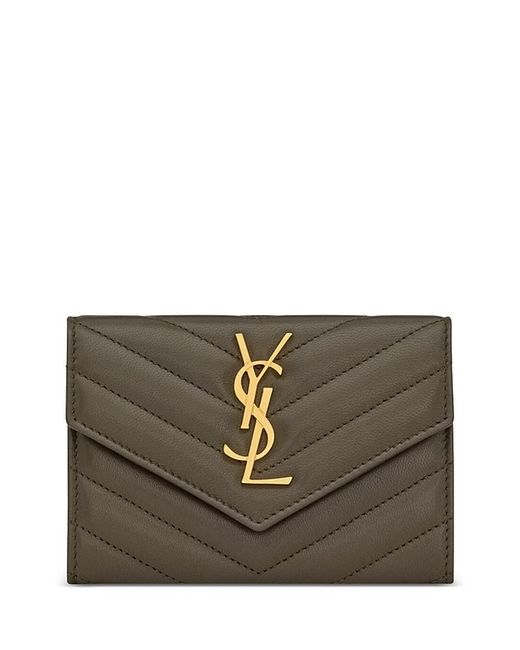 Saint Laurent Gray Cassandre Matelasse Small Envelope Wallet