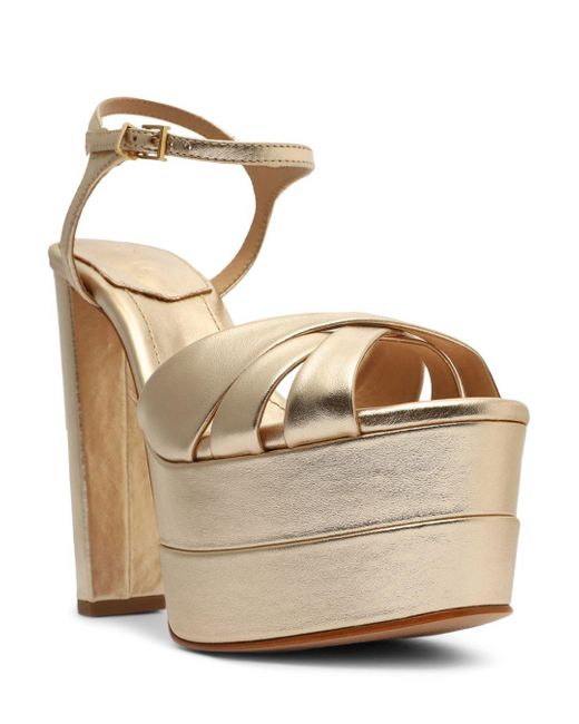 Schutz Synthetic Keefa Platform High Block Heel Sandals in Metallic Lyst