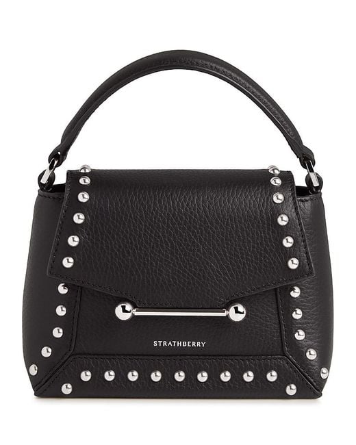 Strathberry Black Mosaic Nano Studs Leather Crossbody Bag