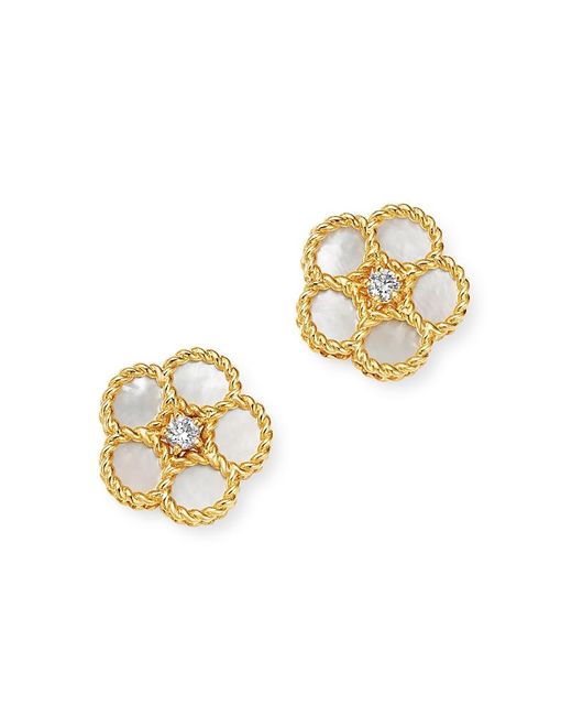 Roberto Coin Metallic 18K Daisy Mother-Of-Pearl & Diamond Stud Earrings
