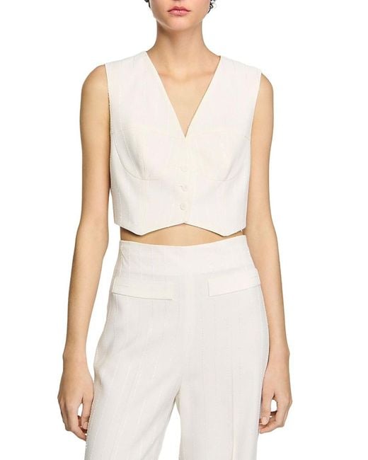 Sandro White Sequin Cropped Jacket