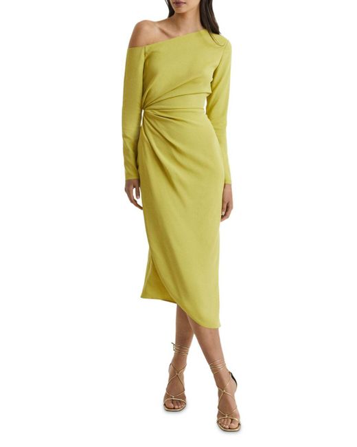 Reiss Nadia Draped Off Shoulder Dress in Yellow | Lyst