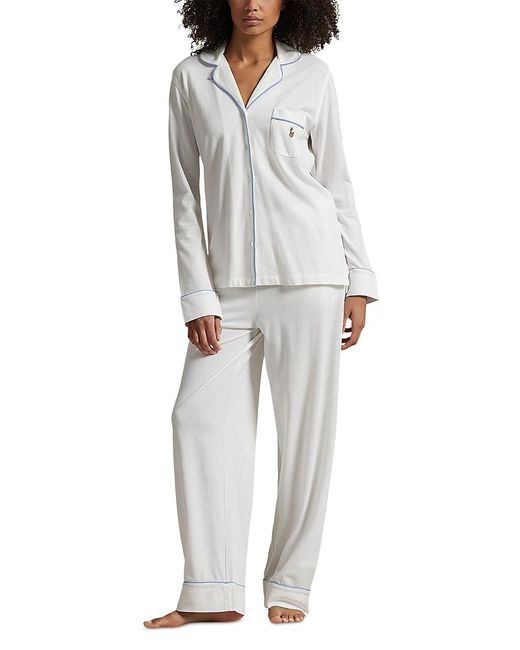 Polo Ralph Lauren Linen Shirt & Pants Pajama Set- Cloud White