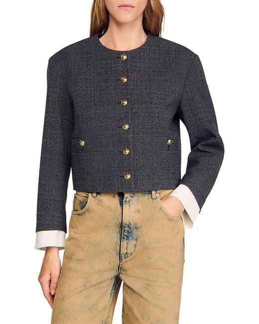 Sandro Blue Embellished Short Jacket