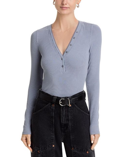 FRAME Blue The Mesh Trim Rib Henley