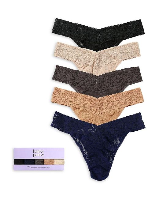 Hanky Panky Blue Original-Rise Thongs, Set Of 5