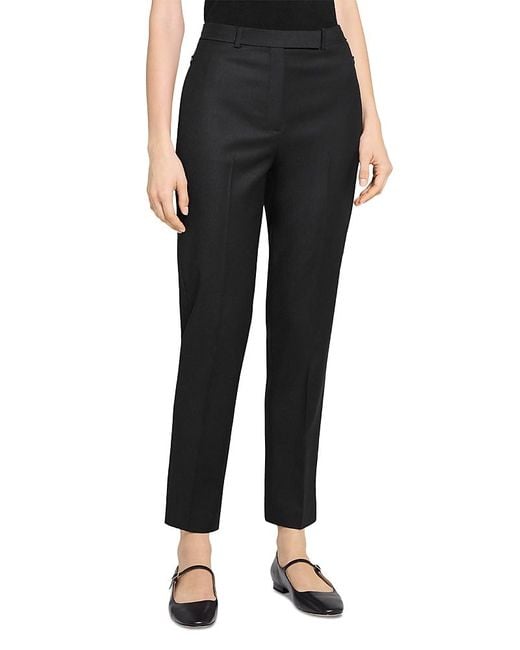 Theory Black Wool High Waisted Tapered Pants