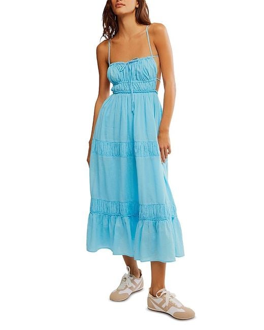 Free People Blue Taking Sides Tiered Cotton Maxi Dress