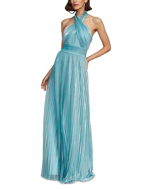 Halston Leilani Pleated Gown in Blue | Lyst