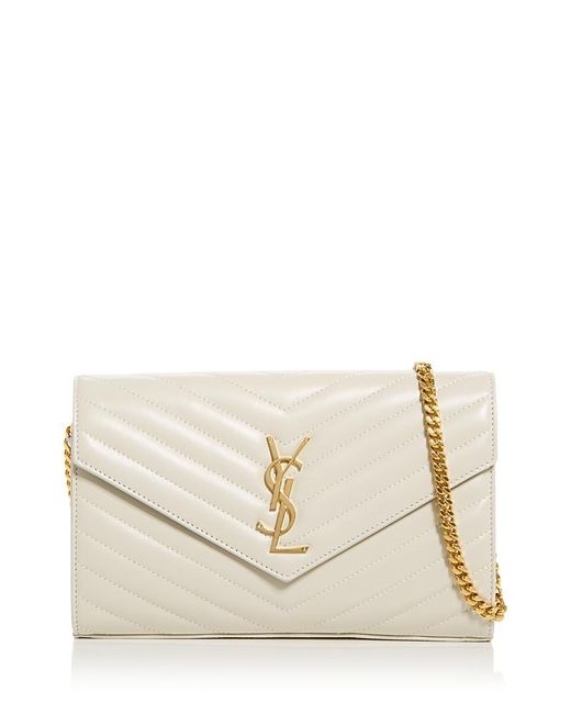 Saint Laurent Natural Cassandre Matelasse Chain Wallet