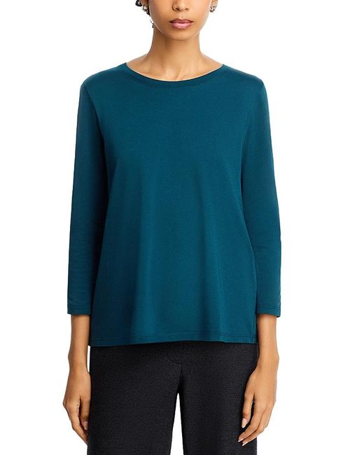 Eileen Fisher Blue Cotton Round Neck Easy Top