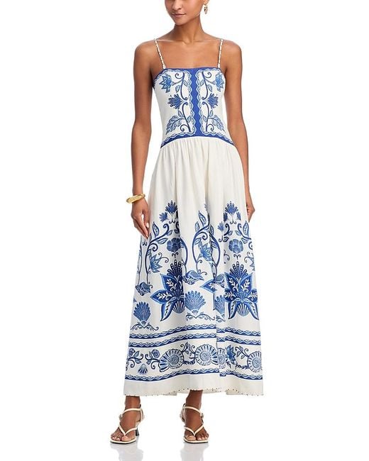 Farm Rio Blue Shell Garden Sleeveless Midi Dress