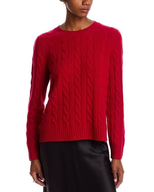 C by Bloomingdale's Cashmere Women's Red Cable Knit Crewneck Sweater