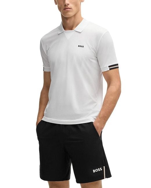 Boss White Palle Mesh Polo for men