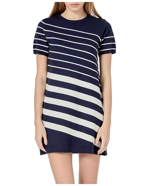 English Factory Blue Multi Stripe Mini Dress