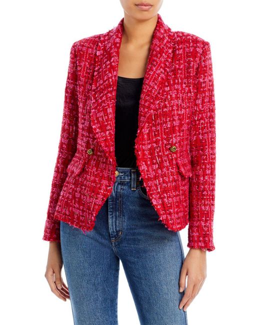 Aqua Double Breasted Tweed Jacket in Red | Lyst