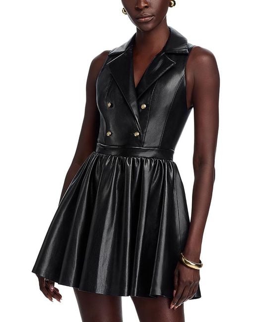 alice and olivia faux leather dress Alice + Olivia Emmy Vegan Leather Flared Mini Dress in Camel