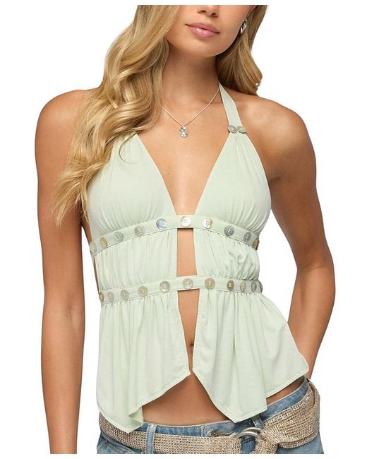 Edikted Green Izora Button Split Front Top