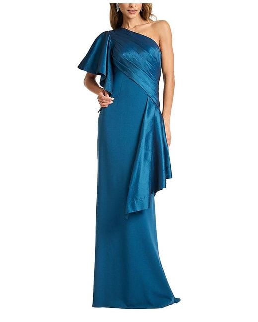 Tadashi Shoji Blue Santa Fe Draped Flounce Gown