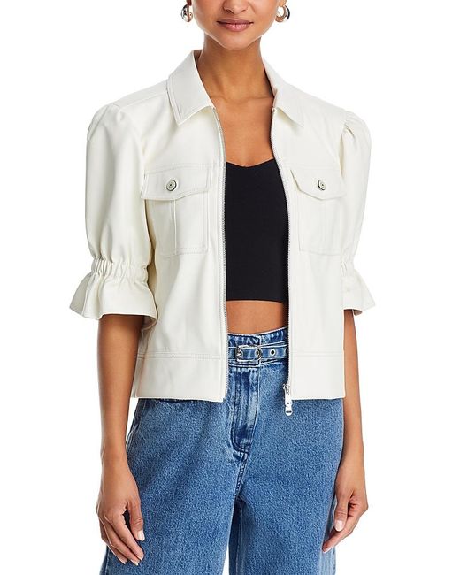 Cinq À Sept White Faux Leather Puff Sleeve Jacket