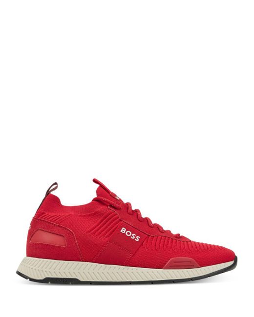 BOSS by HUGO BOSS Titanium Runn Knsta Lace Up Sneakers in Red for Men | Lyst