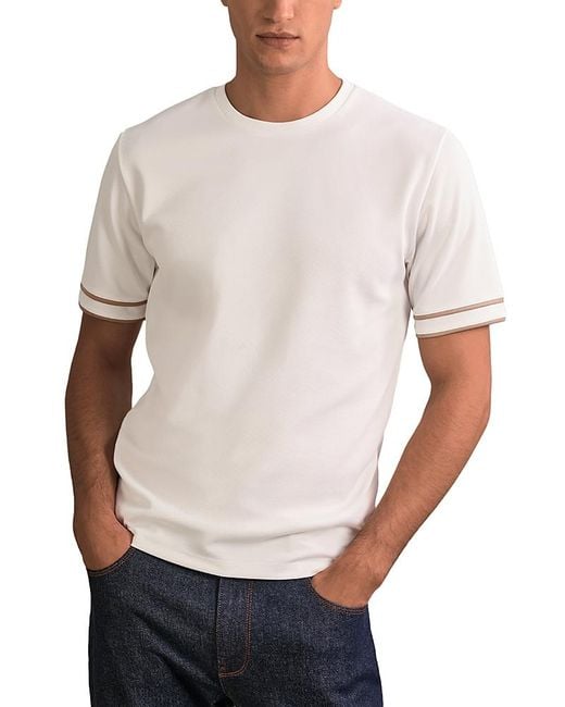 Reiss White Oscar Piped Textured Crewneck Tee for men