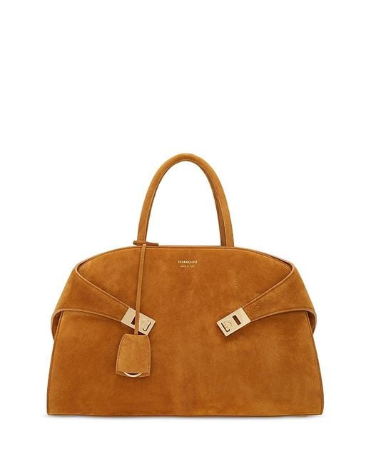 Ferragamo Brown Suede Large Hug Handbag