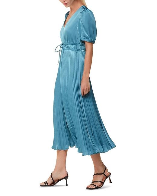 Whistles Blue Delilah Satin Pleated Dress