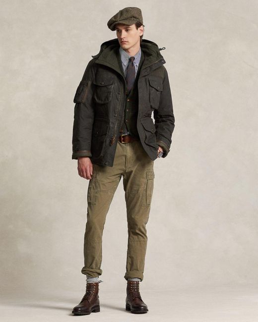Polo Ralph Lauren Cotton Oilcloth Removable Hood Down Jacket in Brown for Men Lyst