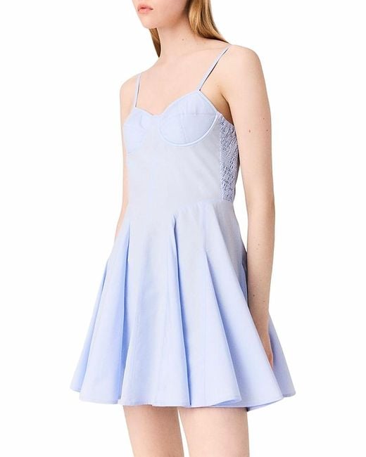 Maje Blue Flared Cotton Mini Dress
