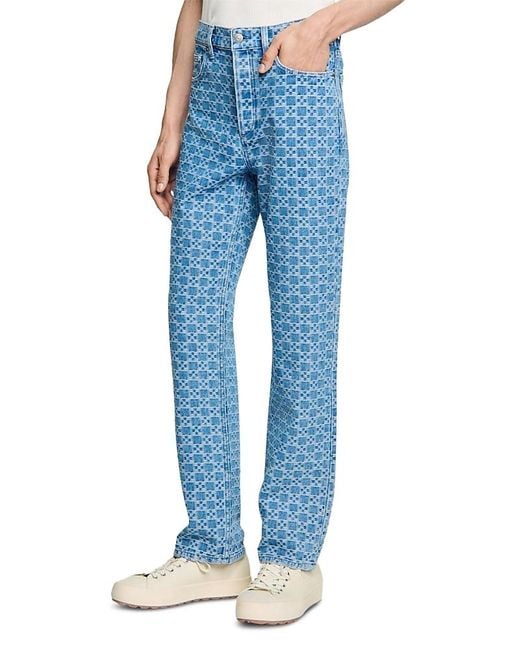 Sandro Blue Regular-Fit Square Cross Jeans for men
