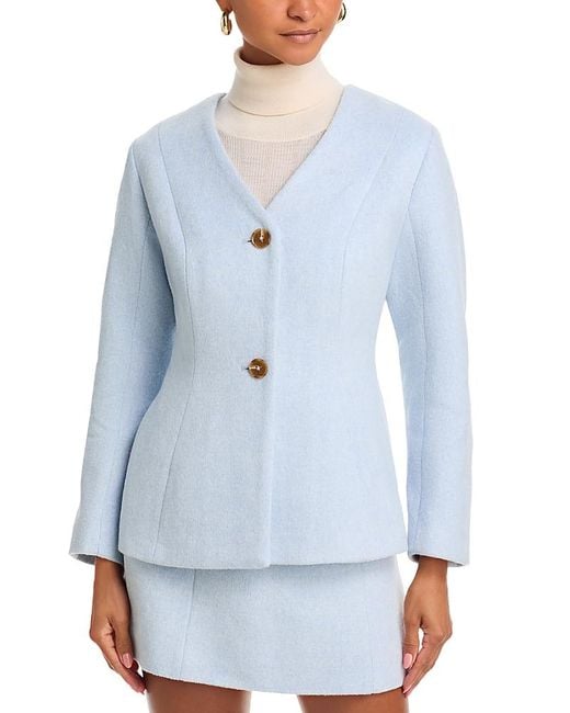French Connection Blue Textured Boiled Wool Jacket
