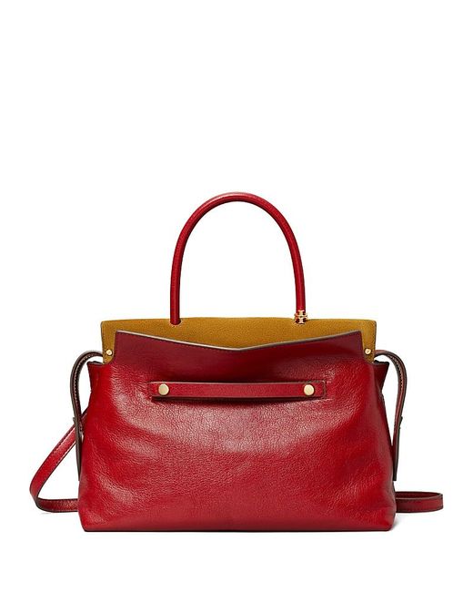 Tory Burch Red Downtown Distressed Leather Satchel