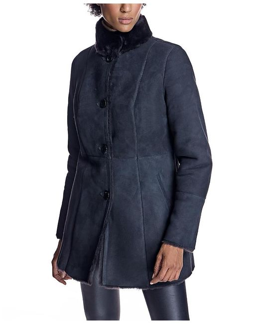 Maximilian Blue Shearling Jacket With Stand Collar